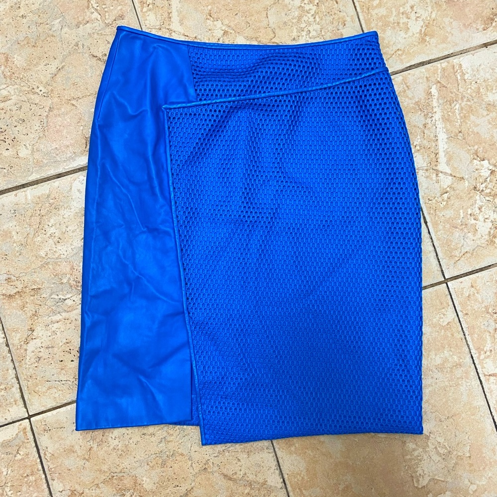 Reed Krakoff Cobalt Perforated Leather Pencil Skirt